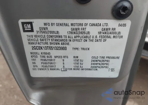 2005 Chevrolet Silverado 1500 Z71 z USA, uszkodzony, nr VIN 2GCEK13T651323900